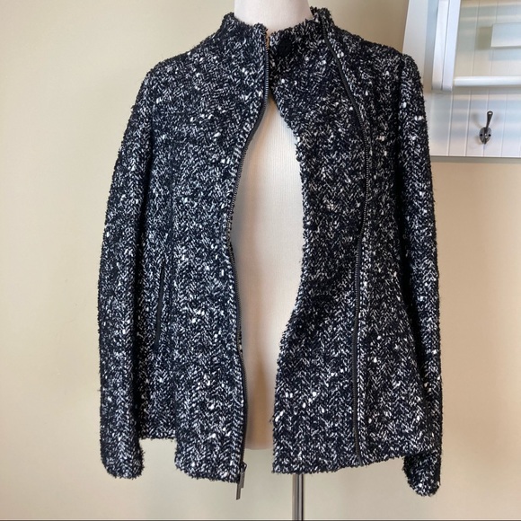 BCBGmaxazria Black Tweed Asymmetric Zip Up Jacket Women’s Size XS - Picture 6 of 14